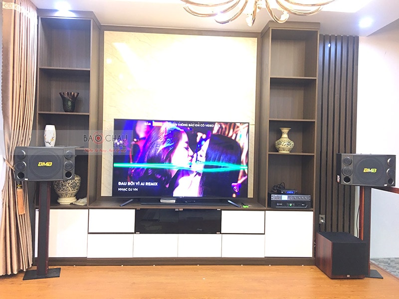 Tổng thể dàn karaoke của gia đình chị Hương sau khi được Bảo Châu Elec lắp đặt hoàn thiện