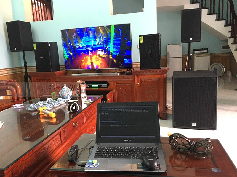 Tổng thể dàn karaoke của gia đình anh Quân sau khi được Bảo Châu Elec lắp đặt hoàn thiện