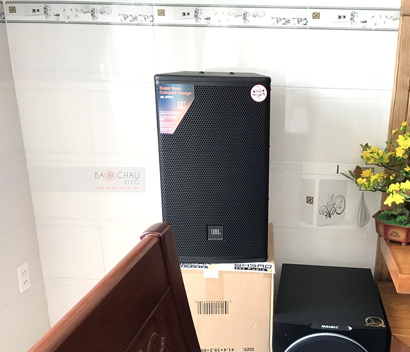 Loa karaoke JBL MTS12 mang dáng đứng hiện đại, sử dụng chất liệu gỗ MDF và thép làm thùng loa, tạo nên sự cứng cáp, mạnh mẽ