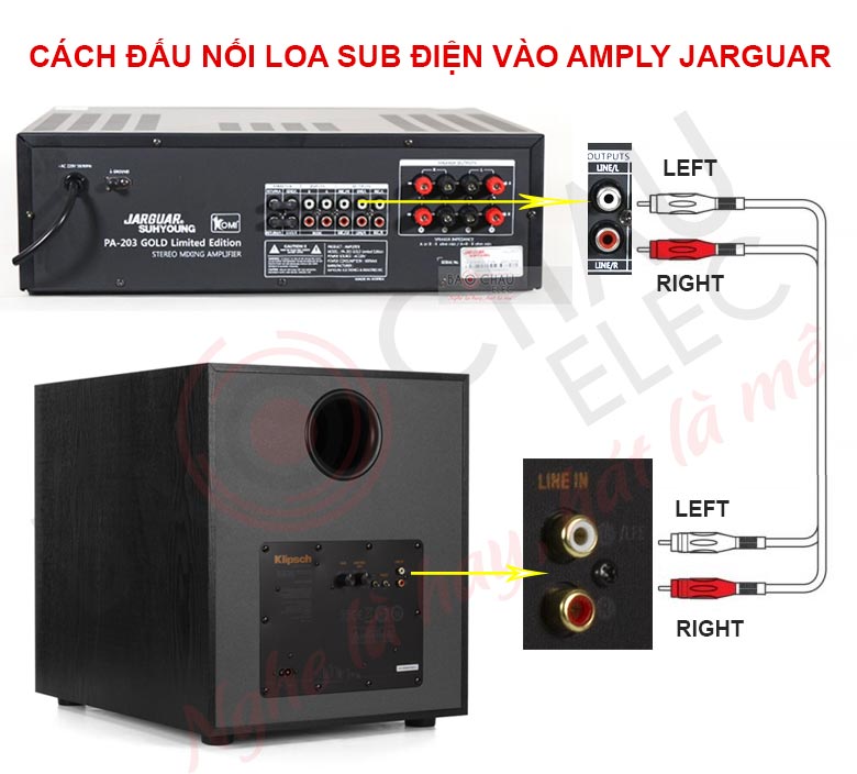 Cách đấu nối amply Jarguar với loa sub điện