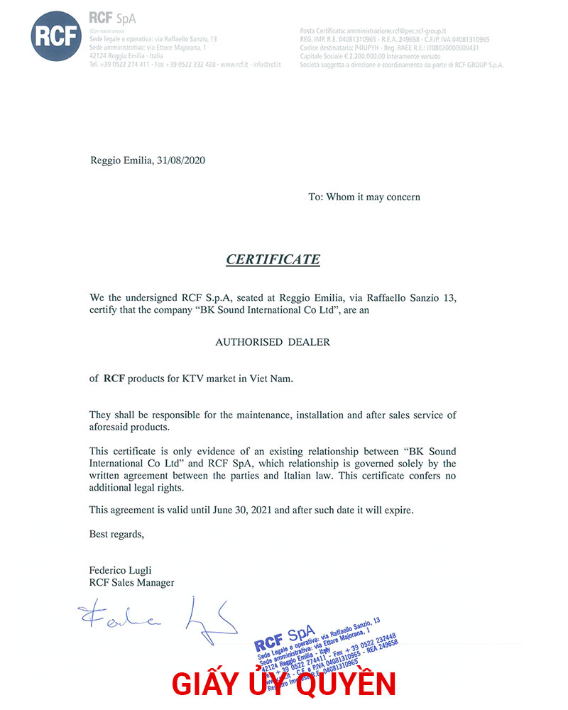 giấy ủy quyền BKSound