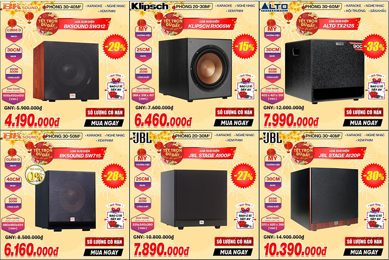 Loa sub giá giảm ấn tượng lên tới 33%
