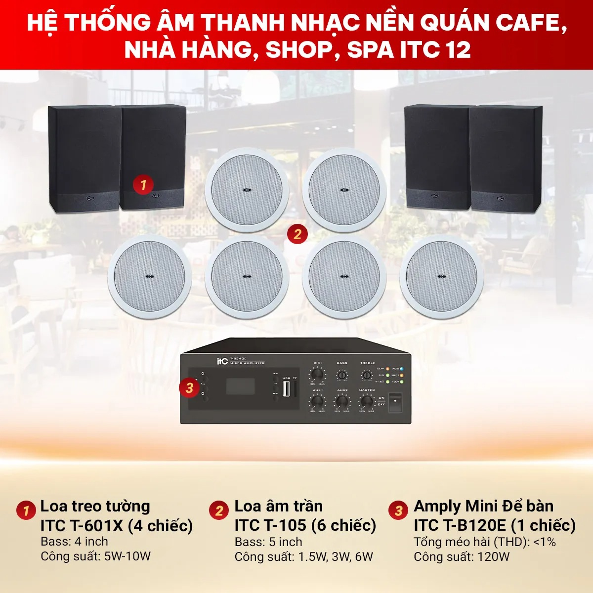 Hệ thống &Acirc;m Thanh Nhạc Nền Qu&aacute;n Cafe, Nh&agrave; H&agrave;ng, Shop, Spa ITC 12