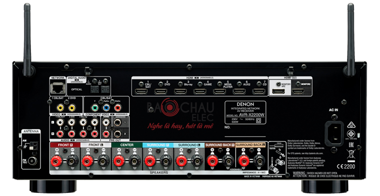 Amply Denon AVR-X2200W - mặt sau