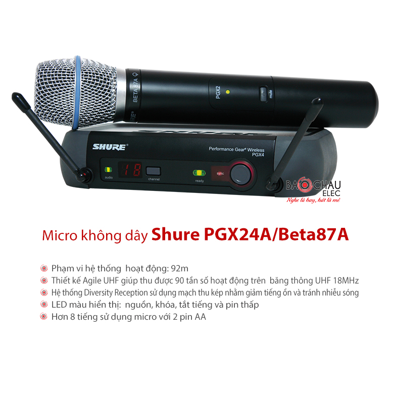Bộ micro không dây cao cấp Shure PGX24A/Beta87A Bộ micro không dây cao cấp Shure PGX24A/Beta87A