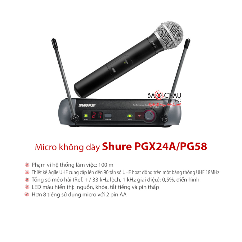 Bộ micro không dây Shure PGX24A/PG58 Bộ micro không dây Shure PGX24A/PG58